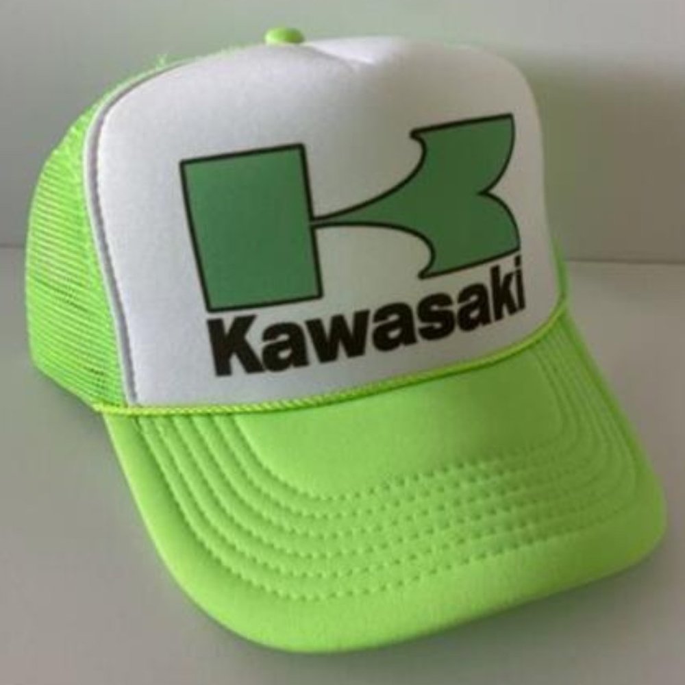 Retro Racing Motorcycle Biker MotoGP Vintage Style Kawasaki Trucker Hat Cap 80s